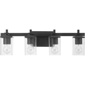 imageGlobe Electric 59221 Finn 5Piece AllinOne Bath Set 3Light Vanity Bar Towel Ring Robe Hook Toilet Paper Holder Polished ChromeBlack 4Light