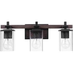 imageGlobe Electric 59221 Finn 5Piece AllinOne Bath Set 3Light Vanity Bar Towel Ring Robe Hook Toilet Paper Holder Polished ChromeFaux Wood 3Light