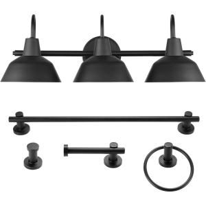 imageGlobe Electric Sydney 5Piece Bathroom Set Matte Gray and Chrome 3Light Vanity Light Towel Bar Towel Ring Robe Hook Toilet Paper HolderBlack  Brooklyn 5piece