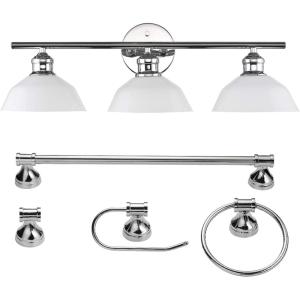 imageGlobe Electric Sydney 5Piece Bathroom Set Matte Gray and Chrome 3Light Vanity Light Towel Bar Towel Ring Robe Hook Toilet Paper HolderChrome  Johnson