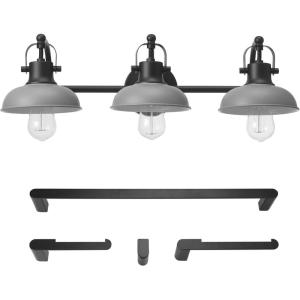 imageGlobe Electric Sydney 5Piece Bathroom Set Matte Gray and Chrome 3Light Vanity Light Towel Bar Towel Ring Robe Hook Toilet Paper HolderMatte Black  Gladstone