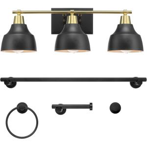 imageGlobe Electric Sydney 5Piece Bathroom Set Matte Gray and Chrome 3Light Vanity Light Towel Bar Towel Ring Robe Hook Toilet Paper HolderMatte Black  Soho