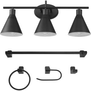 imageGlobe Electric Sydney 5Piece Bathroom Set Matte Gray and Chrome 3Light Vanity Light Towel Bar Towel Ring Robe Hook Toilet Paper HolderMatte Black  Tristan