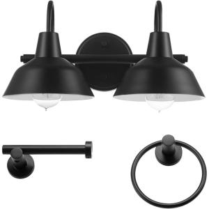 imageGlobe Electric Sydney 5Piece Bathroom Set Matte Gray and Chrome 3Light Vanity Light Towel Bar Towel Ring Robe Hook Toilet Paper HolderMatte Black Brooklyn 3Piece