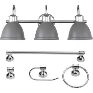 imageGlobe Electric Sydney 5Piece Bathroom Set Matte Gray and Chrome 3Light Vanity Light Towel Bar Towel Ring Robe Hook Toilet Paper HolderMatte Gray  Sydney