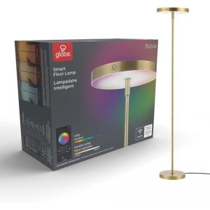 imageGlobe Electric WiFi Smart Floor Lamp Satin Black No Hub Required Voice Activated 36 Watts Multicolor Changing RGB Tunable White 2000K  5000K 2500 Lumens 50000 Hours 80 CRI67589Floor Lamp Brass