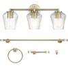 imageGlobe Electric 50192 Parker 5Piece AllInOne Bathroom Set Oil Rubbed Bronze 3Light Vanity Light with Clear Glass Shades Towel Bar Towel Ring Robe Hook Toilet Paper Holder Oilrubbed BronzeBrass