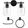 imageGlobe Electric 52055 Cannes 3Light Gold Bathroom Vanity Light Fixtures Modern Wall Lighting with Milk Glass Shades Vanity Lights for Bathroom Brass Bathroom Light fixtures Bulb Not IncludedMatte Black 3Piece