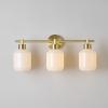 imageGlobe Electric 52055 Cannes 3Light Gold Bathroom Vanity Light Fixtures Modern Wall Lighting with Milk Glass Shades Vanity Lights for Bathroom Brass Bathroom Light fixtures Bulb Not IncludedMatte Brass