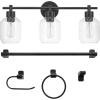 imageGlobe Electric 52055 Cannes 3Light Gold Bathroom Vanity Light Fixtures Modern Wall Lighting with Milk Glass Shades Vanity Lights for Bathroom Brass Bathroom Light fixtures Bulb Not IncludedMatte Black 5Piece