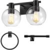 imageGlobe Electric 52055 Cannes 3Light Gold Bathroom Vanity Light Fixtures Modern Wall Lighting with Milk Glass Shades Vanity Lights for Bathroom Brass Bathroom Light fixtures Bulb Not IncludedMatte Black