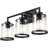 imageGlobe Electric 52059 5Piece AllinOne Bathroom Set Matte Black 3Light Vanity Light with Clear Glass Shades Towel Bar Toilet Paper Holder Towel Ring Robe Hook Bulb Not Included