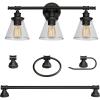 imageGlobe Electric 50192 Parker 5Piece AllInOne Bathroom Set Oil Rubbed Bronze 3Light Vanity Light with Clear Glass Shades Towel Bar Towel Ring Robe Hook Toilet Paper Holder Oilrubbed BronzeBronze  Parker