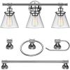 imageGlobe Electric 50192 Parker 5Piece AllInOne Bathroom Set Oil Rubbed Bronze 3Light Vanity Light with Clear Glass Shades Towel Bar Towel Ring Robe Hook Toilet Paper Holder Oilrubbed BronzeChrome  Parker