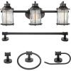 imageGlobe Electric 51272 Bayfield 3Light Vanity Light Chrome Ribbed Seeded Glass Shades Bulb Not IncludedOilrubbed Bronze