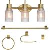 imageGlobe Electric 52055 Cannes 3Light Gold Bathroom Vanity Light Fixtures Modern Wall Lighting with Milk Glass Shades Vanity Lights for Bathroom Brass Bathroom Light fixtures Bulb Not IncludedBlack  Ribbed Shades