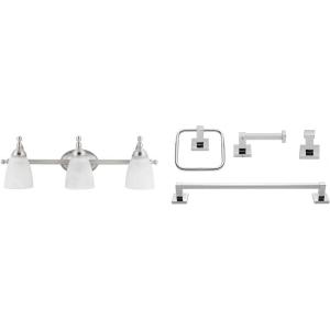 imageGlobe Electric 50783 23quot 3Light Vanity Lighting Satin Nickel Alabaster Glass Shades Bathroom Dcor Kitchen Lights Home Essentials Bedroom Wall Lamp Light Fixture E26 BaseNickel and Chrome