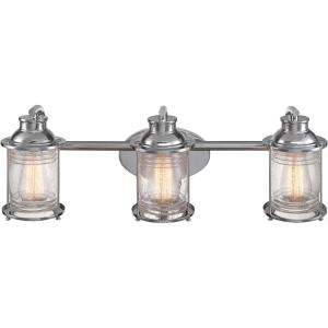 imageGlobe Electric 51272 Bayfield 3Light Vanity Light Chrome Ribbed Seeded Glass Shades Bulb Not IncludedChrome