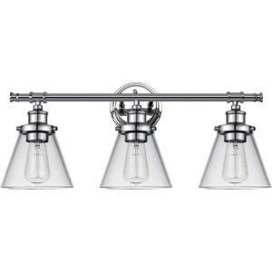 imageGlobe Electric 51445 Parker 3Light Vanity Light Chrome Clear Glass Shades Bulb Not IncludedChrome