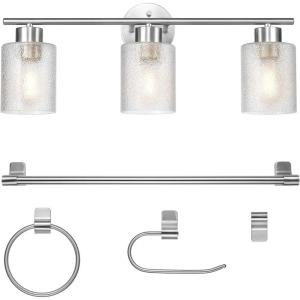 imageGlobe Electric 52055 Cannes 3Light Gold Bathroom Vanity Light Fixtures Modern Wall Lighting with Milk Glass Shades Vanity Lights for Bathroom Brass Bathroom Light fixtures Bulb Not IncludedBrushed Nickel