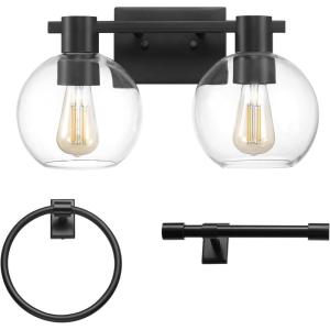 imageGlobe Electric 52055 Cannes 3Light Gold Bathroom Vanity Light Fixtures Modern Wall Lighting with Milk Glass Shades Vanity Lights for Bathroom Brass Bathroom Light fixtures Bulb Not IncludedMatte Black