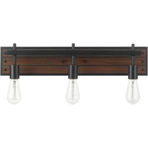 imageGlobe Electric 52056 3Light Vanity Light Faux Wood Finish Matte Black Accents Beauty Room Accessory Bathroom Lights Over Mirror Makeup Lighting Wall Lights for Living Room Bulb Not Included