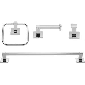 imageGlobe Electric 63000010 4Piece Bathroom Hardware Accessory Kit Matte Black Towel Bar Toilet Paper Holder Towel Ring Robe HookChrome  Finn