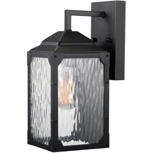 imageMiller 13quot 1Light Outdoor Wall Sconce Black Finish Clear Watered Glass Shade44192Black