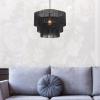 imageGlobe Electric 44845 Willow 1Light Pendant Light Matte Gold Black Fabric Fringe Shade Black Cloth Hanging Cord Bulb Not IncludedBlack