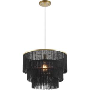 imageGlobe Electric 44845 Willow 1Light Pendant Light Matte Gold Black Fabric Fringe Shade Black Cloth Hanging Cord Bulb Not IncludedBlack