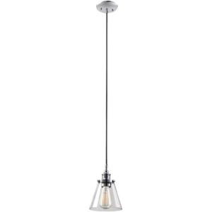 imageGlobe Electric 65381 Mercer 1Light Pendant Polished Chrome Finish Clear Glass Shade with Black Fabric Cord Bulb Not IncludedChrome