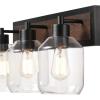 imageGlobe Electric Williamsburg 3Light Vanity Light Matte Black Faux Wood Accent Clear Glass Shades