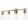 imageGlobe Electric 52083 Cannes 4Light Vanity Light Matte Brass Opal Glass Shades Bulb Not IncludedCannes 4Light