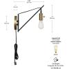 imageGlobe Electric 51343 1Light Plugin or Hardwire Wall Sconce Bronze Finish Brass Accents 6ft Black Woven Fabric Cord Flat Plug Socket Rotary OnOff Switch Bulb Not Included