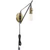 imageGlobe Electric 51343 1Light Plugin or Hardwire Wall Sconce Bronze Finish Brass Accents 6ft Black Woven Fabric Cord Flat Plug Socket Rotary OnOff Switch Bulb Not Included