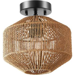 imageGlobe Electric 65902 1Light Flush Mount Ceiling Light Matte Black Paper Twine Shade