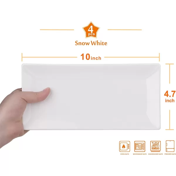 LIFVER Serving Platter White Rectangle Serving Plate 10 Inches Sushi Plate Ceramic Long Serving Tray for Dinner Parties Dessert Appetizer Dishwasher Microwave Safe Set of 4
