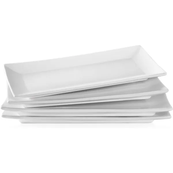 LIFVER Serving Platter White Rectangle Serving Plate 10 Inches Sushi Plate Ceramic Long Serving Tray for Dinner Parties Dessert Appetizer Dishwasher Microwave Safe Set of 4