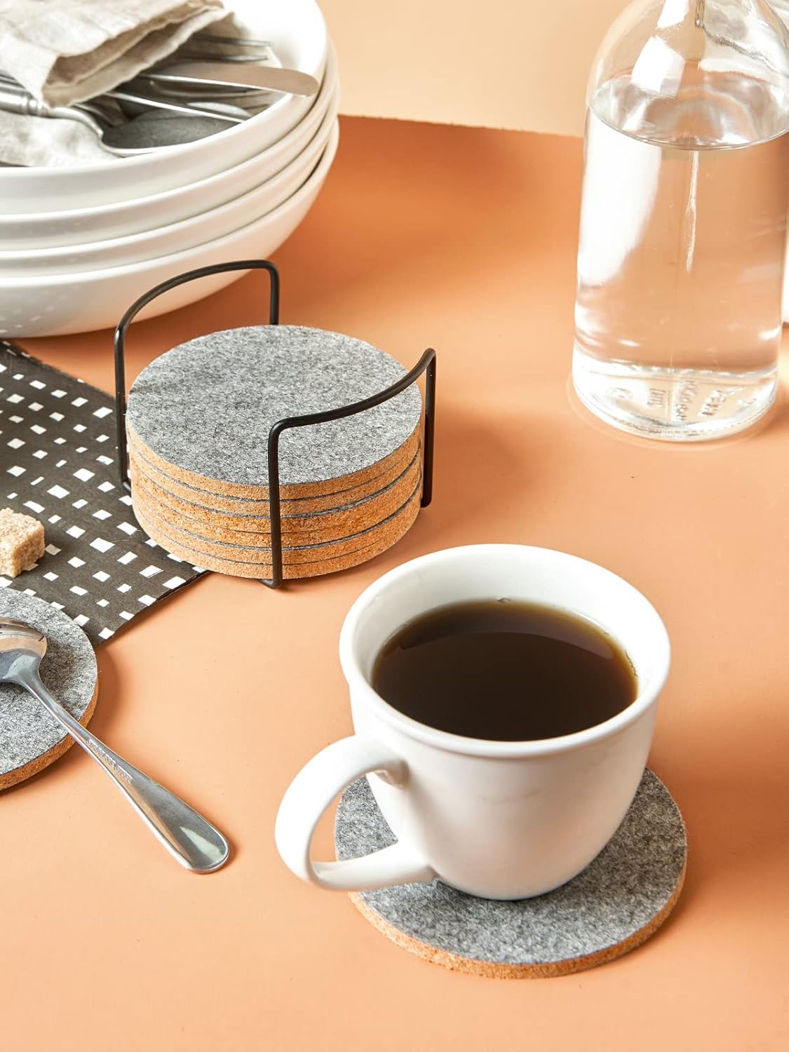 LIFVER Felt Coasters for Dining Table Absorbent Outdoor Coasters for Drinks Furniture Colorful Coasters with Holder for Tabletop Protection Coffee Table Home Decor Housewarming Gifts Set of 8Gray