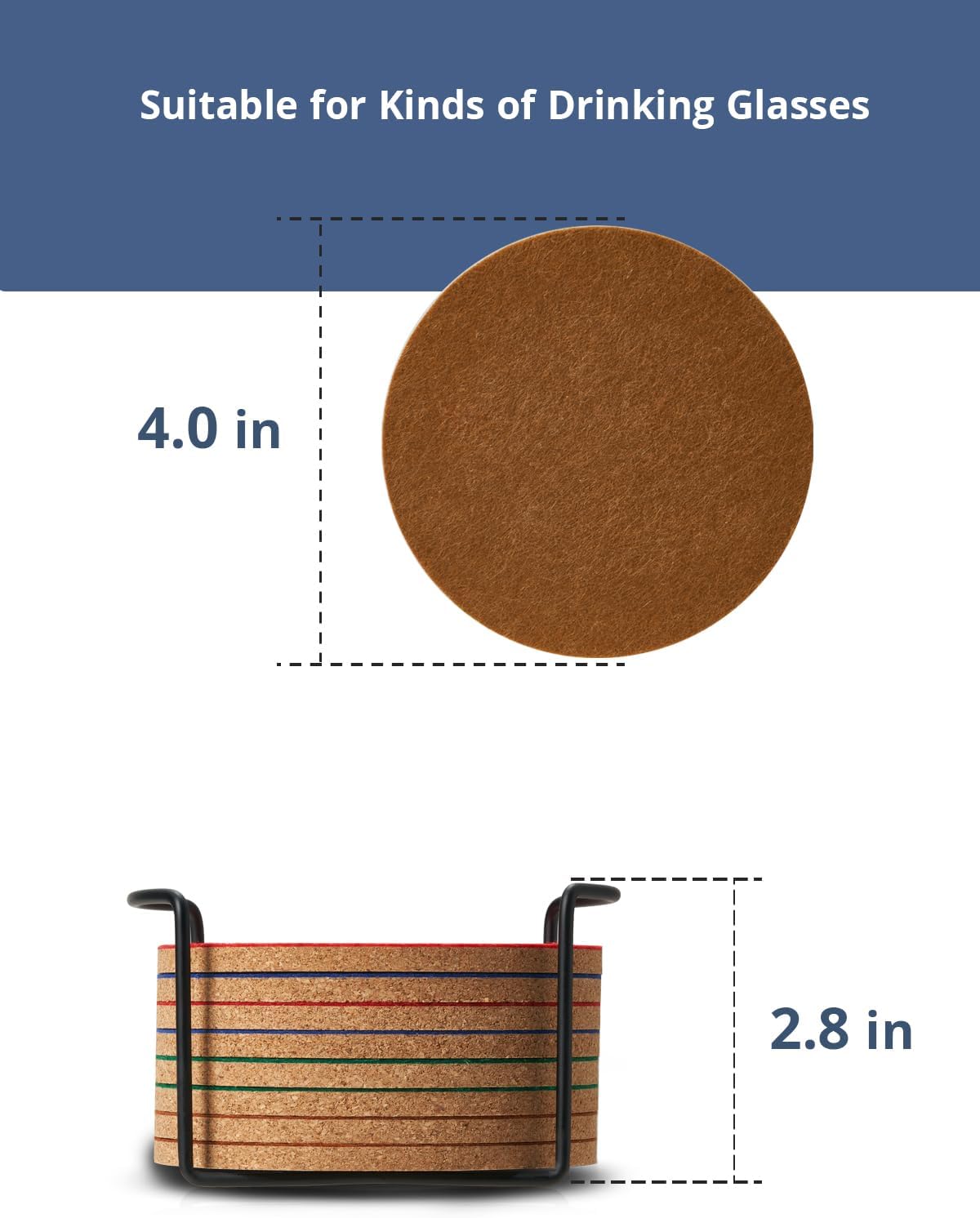 LIFVER Felt Coasters for Dining Table Absorbent Outdoor Coasters for Drinks Furniture Colorful Coasters with Holder for Tabletop Protection Coffee Table Home Decor Housewarming Gifts Set of 8Colorful