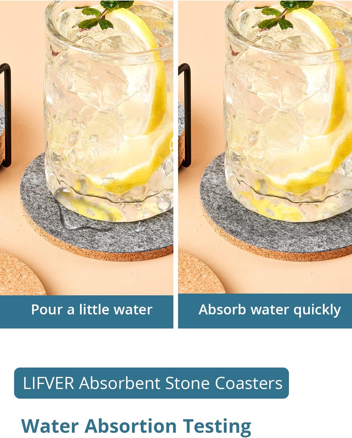 LIFVER Felt Coasters for Dining Table Absorbent Outdoor Coasters for Drinks Furniture Colorful Coasters with Holder for Tabletop Protection Coffee Table Home Decor Housewarming Gifts Set of 8Gray
