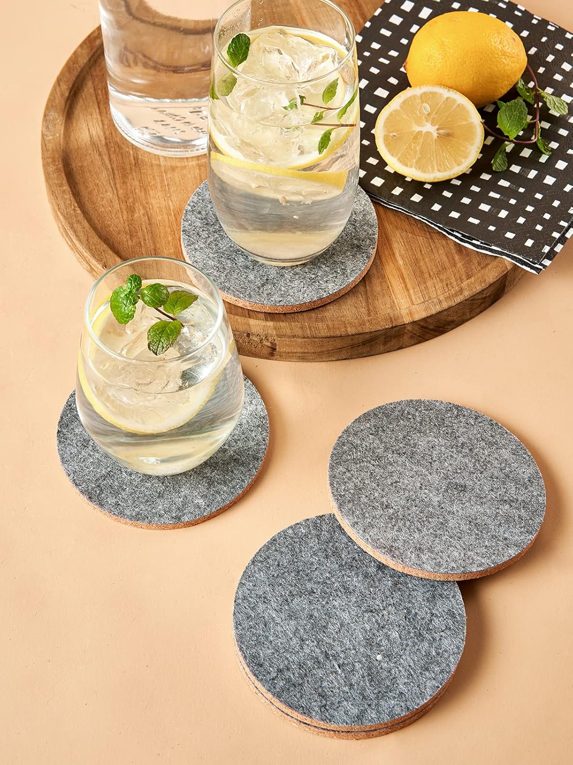 LIFVER Felt Coasters for Dining Table Absorbent Outdoor Coasters for Drinks Furniture Colorful Coasters with Holder for Tabletop Protection Coffee Table Home Decor Housewarming Gifts Set of 8Gray