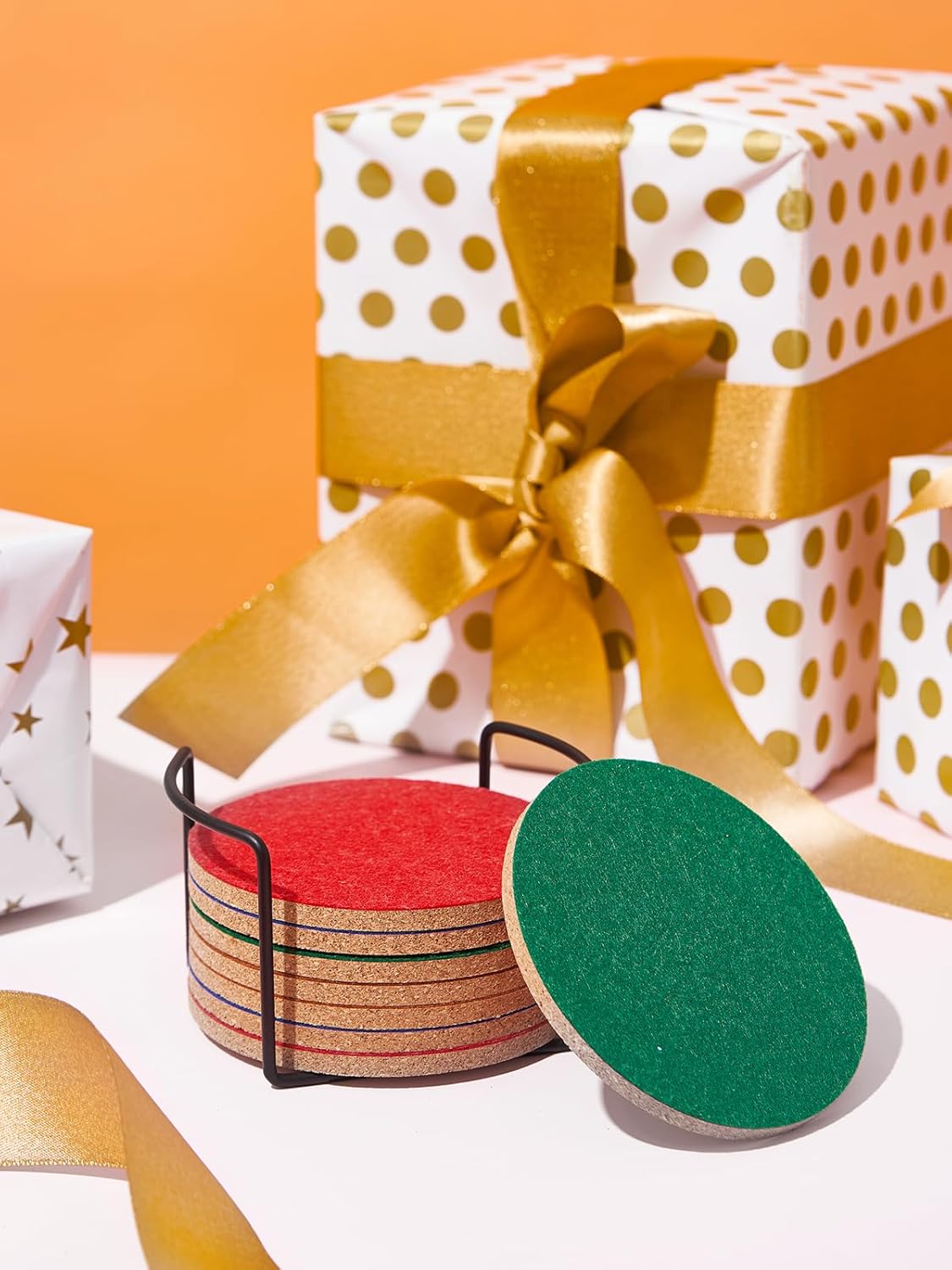 LIFVER Felt Coasters for Dining Table Absorbent Outdoor Coasters for Drinks Furniture Colorful Coasters with Holder for Tabletop Protection Coffee Table Home Decor Housewarming Gifts Set of 8Colorful