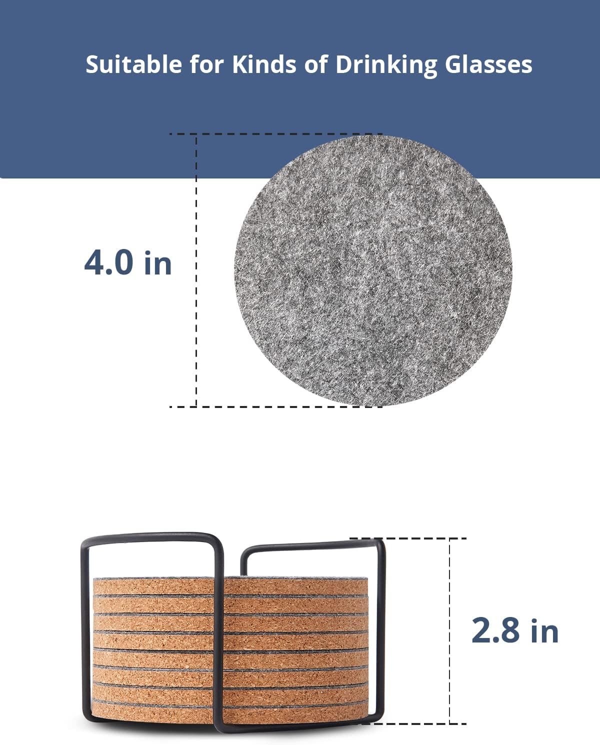 LIFVER Felt Coasters for Dining Table Absorbent Outdoor Coasters for Drinks Furniture Colorful Coasters with Holder for Tabletop Protection Coffee Table Home Decor Housewarming Gifts Set of 8Gray