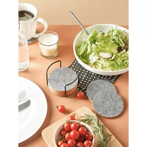 LIFVER Felt Coasters for Dining Table Absorbent Outdoor Coasters for Drinks Furniture Colorful Coasters with Holder for Tabletop Protection Coffee Table Home Decor Housewarming Gifts Set of 8Gray