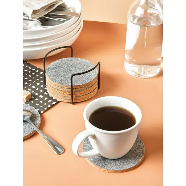 LIFVER Felt Coasters for Dining Table Absorbent Outdoor Coasters for Drinks Furniture Colorful Coasters with Holder for Tabletop Protection Coffee Table Home Decor Housewarming Gifts Set of 8Gray