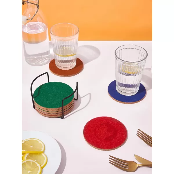 LIFVER Felt Coasters for Dining Table Absorbent Outdoor Coasters for Drinks Furniture Colorful Coasters with Holder for Tabletop Protection Coffee Table Home Decor Housewarming Gifts Set of 8Colorful