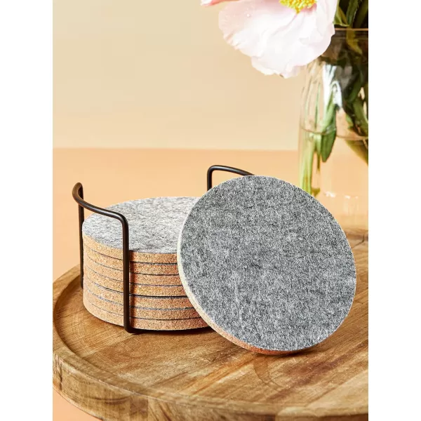 LIFVER Felt Coasters for Dining Table Absorbent Outdoor Coasters for Drinks Furniture Colorful Coasters with Holder for Tabletop Protection Coffee Table Home Decor Housewarming Gifts Set of 8Gray