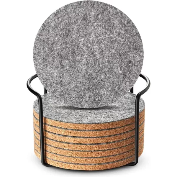 LIFVER Felt Coasters for Dining Table Absorbent Outdoor Coasters for Drinks Furniture Colorful Coasters with Holder for Tabletop Protection Coffee Table Home Decor Housewarming Gifts Set of 8Gray