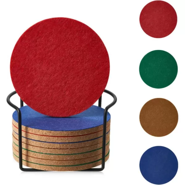 LIFVER Felt Coasters for Dining Table Absorbent Outdoor Coasters for Drinks Furniture Colorful Coasters with Holder for Tabletop Protection Coffee Table Home Decor Housewarming Gifts Set of 8Colorful